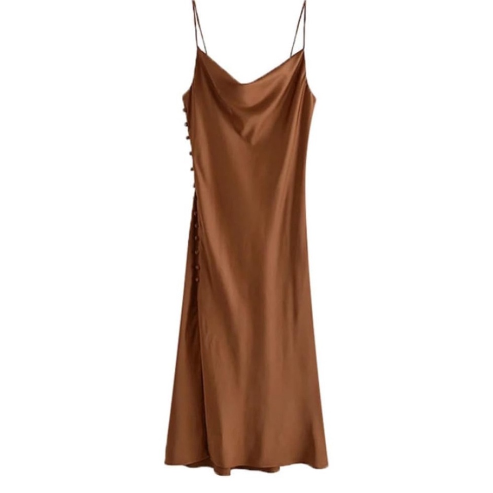 Zara satin dress with buttons on the side and draped neck